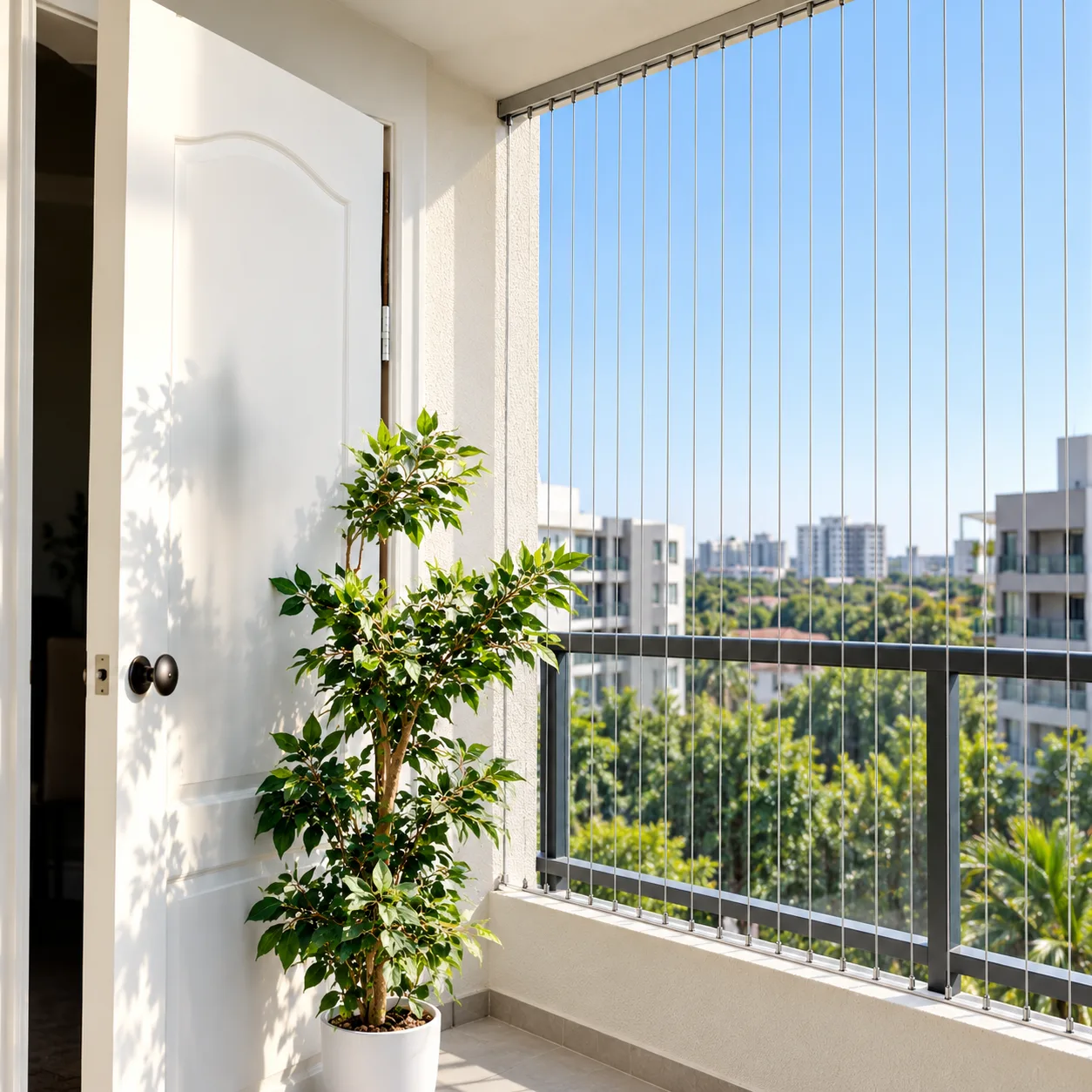 High Tensile Stainless Steel Invisible Grills on Curved Balcony